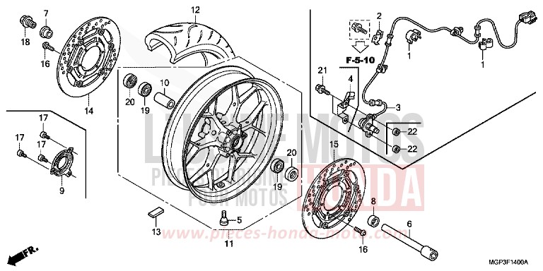 ROUE AVANT de CBR1000RR "Fireblade" PEARL SUNBEAM WHITE (NHA66EA) 2012
